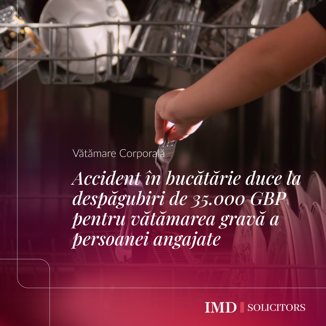 Accident în bucătărie duce la despăgubiri de 35.000 GBP pentru vătămarea gravă a persoanei angajate
