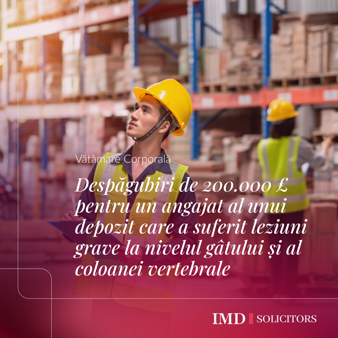 Despăgubiri de 200.000 £ pentru un angajat al unui depozit care a suferit leziuni grave la nivelul gâtului și al coloanei vertebrale